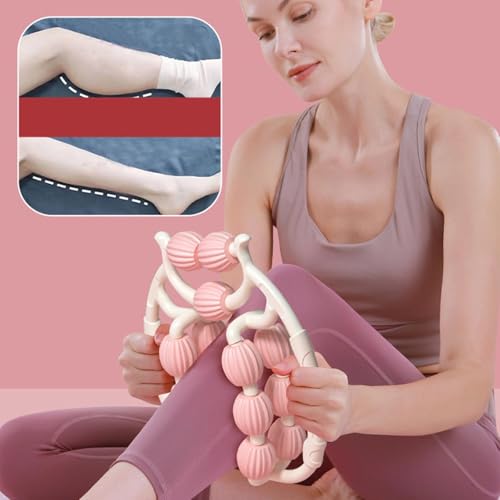 15 Wheels Massage Roller, Cellulite Appearance Circular Leg Clamp Massage Relax Roller, Muscle Relaxer for Legs, Thighs, Arm, Indoor Sports Yoga Bodybuilding Equipment (Pink)