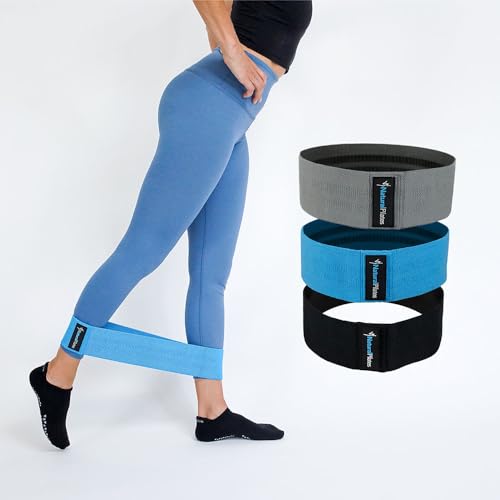Resistance Booty Bands 3 Levels of Strength. Fabric Exercise Bands for Legs and Glutes. Non-Slip, No Pinch, Travel-Friendly. Includes Workout Guide
