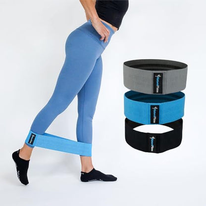 Natural Pilates Resistance Booty Bands 3 Levels of Strength. Fabric Exercise Bands for Legs and Glutes. Non-Slip, No Pinch, Travel-Friendly. Includes Workout Guide