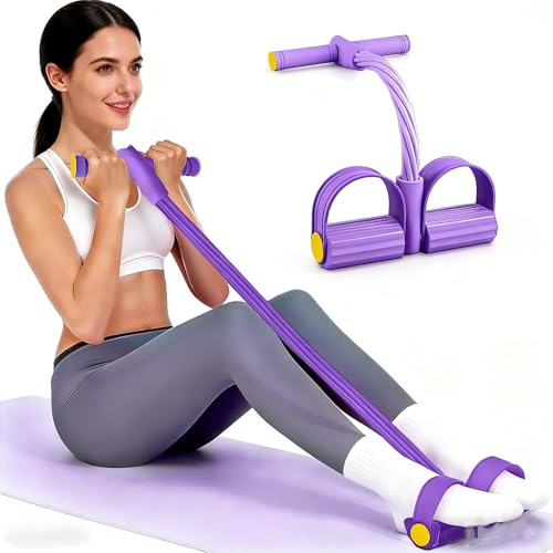 6-Tube Purple Pedal Resistance Band, Portable Home Gym Exercise Equipment for Abdominal, Leg & Arm Training, Yoga Pilates Pull Rope with Foam Handles