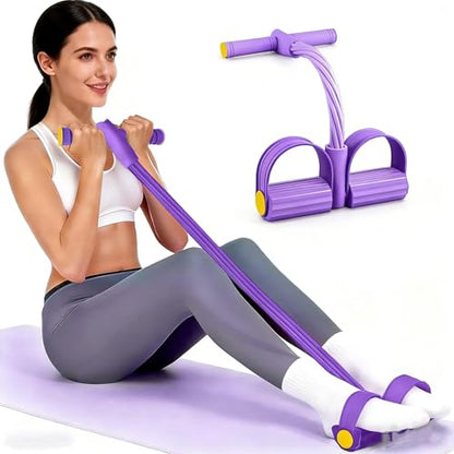 6-Tube Purple Pedal Resistance Band, Portable Home Gym Exercise Equipment for Abdominal, Leg & Arm Training, Yoga Pilates Pull Rope with Foam Handles