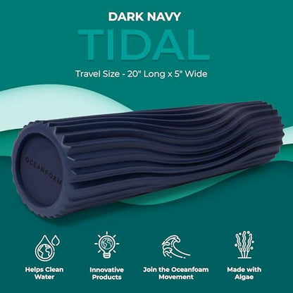 Tidal Roller - Dark Navy - Muscle Massage Foam Roller for Back Pain & Stretching - Firm and Ergonomic Wide Wave Textured - Yoga, Athletics, & Wellness - Full Size, 20" x 5" - color: Dark Navy