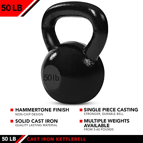 JFIT Cast Iron Kettlebell – Single Weight, Flat Bottom, Polished Handle | Men & Women | CrossFit, Cardio & Strength Training - size: 50.0 Pounds