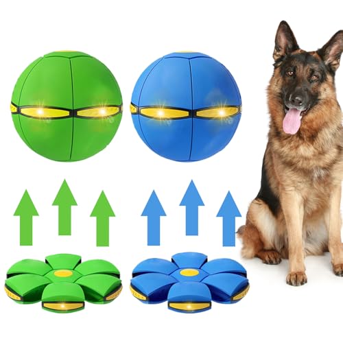 2PCS Dog Flying Disc Toy, Pet Toy Flying Saucer Ball with 3 Light for Dogs, Dog Toy Outdoor Toy Doggy Disc Ball, Outdoor Games - color: Green+Blue