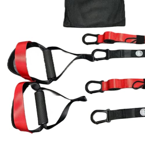 Ripped Straps Suspension Training Straps with Detachable Handles & Door Anchors – Black/Red, 2 Separate Straps for Squat Harness & Leg Training