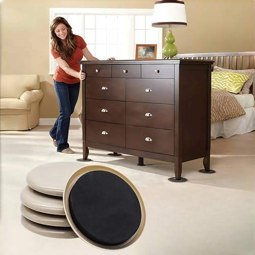 Furniture Sliders, 4 Pack 3 1/2" Reusable Heavy Furniture Sliders for Carpet Hardwood Floors, Floor Protectors(Beige)