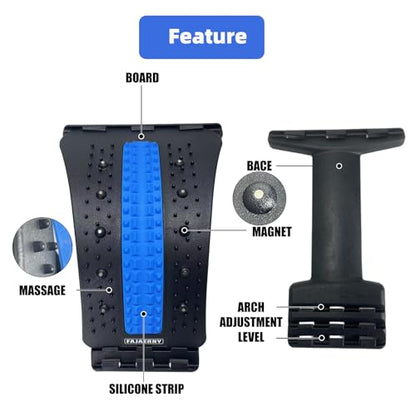 Back Stretcher, 3 Level Adjustable Lumbar Back Cracker Board, Back Pain Relief Device, Back Massage, 84 Massage Points and 10 Magnetic Points, Relief for Lumbar Area Pain, Scoliosis Aid, Spine, Herniated Disc, Lumbar Support Board, Extra NBR Pad & Silicon