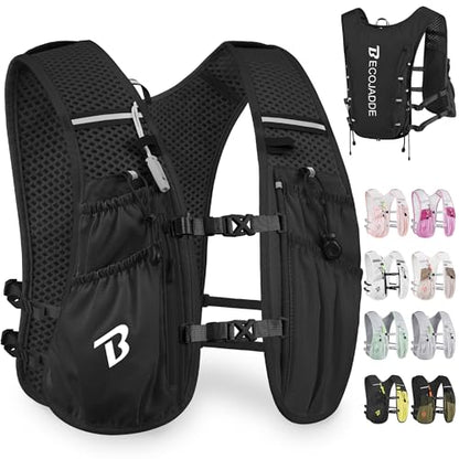 BECOJADDE Running Vest for Women Men, 5L/6L Lightweight Hydration Backpack Running Pack for Marathon, Trail, Cycling, Hiking, Jogging - color: Jet Black