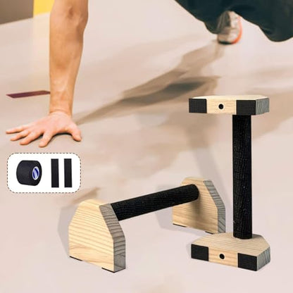 2 Pieces Push Up Bar Wooden Ergonomic Non Slip Handles Sturdy Stand Parallette Equipment Suitable for Adults Men Women Indoor