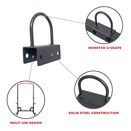 Sunny Health & Fitness Power Cage Squat Rack Upgrade Attachments, Dip Bar, Plate Bar Holder, Belt Squat, J Hook, Lat, Adapter, U Ring, Pull Up Bar, Landmine, Captain's Chair, Tricep Rope For Home Gym - style: U-Ring