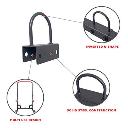 Sunny Health & Fitness Power Cage Squat Rack Upgrade Attachments, Dip Bar, Plate Bar Holder, Belt Squat, J Hook, Lat, Adapter, U Ring, Pull Up Bar, Landmine, Captain's Chair, Tricep Rope For Home Gym - style: U-Ring