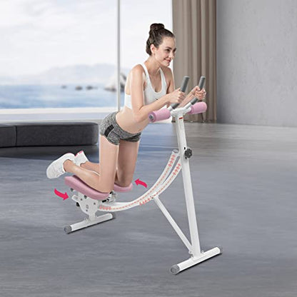 Ab Machine Abdominal Crunch Core Workout Equipment Foldable Exercise Ab Trainer Machine Coaster Abdominal/Core Fitness All Training Equipment Levels for Home & Gym - size: 41.33*15.74*43.3in Pink Rotation Cushion