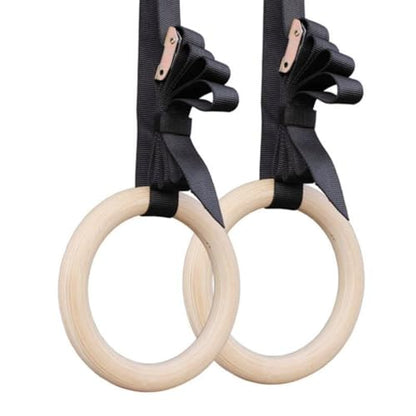 Wooden Gymnastics Rings Indoor Fitness Rings Set Adjustable Pull Up Rings Home Exercise Gear for Strength Training and Bodyweight Workouts