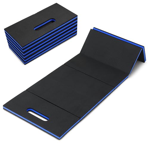 Foldable EVA Mat with Carrying Handle, 2.5cm Thick Foam Cushion Kneeling Pad High Density Water Resistant Anti Slip Knee Mat for Workout Exercise Mechanic Garages Picnics Gardening Camping Gym - color: Blue Border