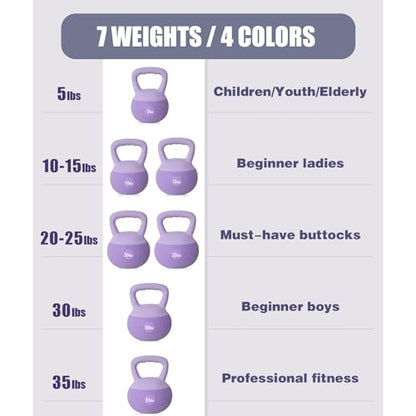 SogesPower Soft Kettlebells,Iron Sand Filled Weights Strength Training Kettlebells,Shock-Proof Weights and Wide-Grip Handle,Fitness Home Gym Soft Kettlebells for Women Men Children, Purple - color: 15LBS