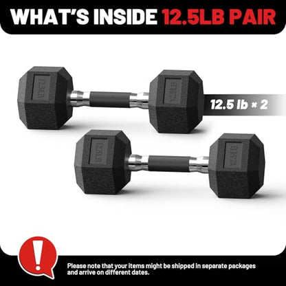 PAPABABE Hex Dumbbell Set with Rubber Grip 2.5-125lb, Odorless Rubber Coated Weight Fixed Dumbbells Set of 2/Single, Weights for Women at Home, Hand Weights for Home Gym & Strength Training,Pesas Para Ejercicios - size: 12.5 lb, Pair, style: Rubber Grip
