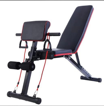Mobiclinic®, Weight Training Bench with Resistance Straps, Foldable, with Wheels, Multifunction Bench Press, Adjustable, Tilt and Tilt, up to 120 kg, Planefit, Fitness at Home