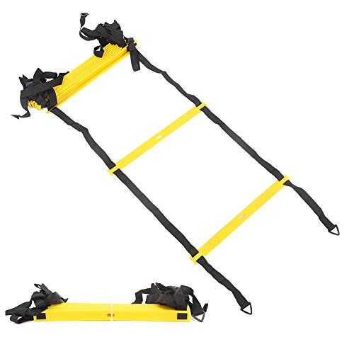 12 Rungs Soft Agile Step Ladder, Football Training Ladder for Speed and Coordination Drills, Adjustable Spacing with Hook and Loop Ends, Reinforced PP Ladder for Indoor