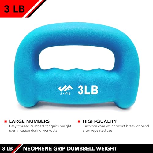 JFIT Neoprene D Grip Dumbbells - Single Weights 1LB-5LB - Premium Non-Slip, Hand Weights, Ergonomic Design - style: 3 Pound