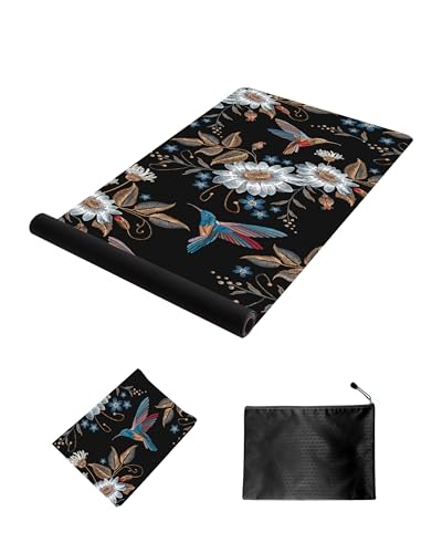 nuveti Printed Travel Yoga Mat-1/16 Inch Thick Non Slip Fitness Workout Mat with Carrying Bag, Foldable Lightweight Suede & Natural Rubber Yoga Mat for Yoga Pilates and Fitness 72" L x 24" W x 1.5mm