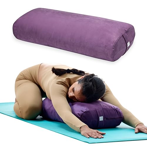 Gaiam Yoga Bolster Pillow, Soft Meditation Cushion for Yoga, Massage and Back Support, Breathable Cotton Fill, Zippered Microfiber Cover, Easy-Carry Handle, Machine Washable - color: Purple