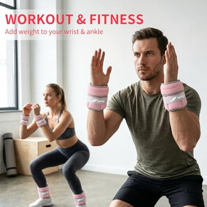 Adjustable Ankle Weights for Women Men A Pair of 1-3/4/5/6/8/10/20LBS - color: Pink