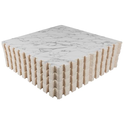 EVA Foam Floor Tiles 24-Pack - 96SQFT Puzzle Mat - Interlocking Foam Tiles for Baby Play Mat or Gym Flooring for Exercise by Stalwart (Faux Marble) - color: White Marble, size: 24 Pack