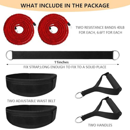 Speed and Agility Training Equipment, Two Resistance Bands and Adjustable Waist Belts 8pcs 80lb for Solo or Partner Exercise to Maximize Strength Power Focus Suitable for Muti-Sports