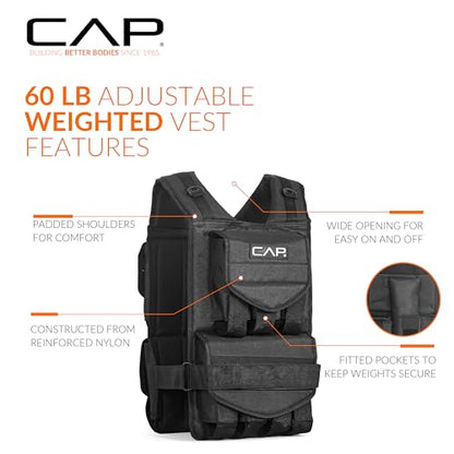 CAP Adjustable Weighted Vest 20–150 lbs for Strength Training, Running & Workouts, Weight Vest for Men & Women, Fitness Training Vest - style: 60lbs