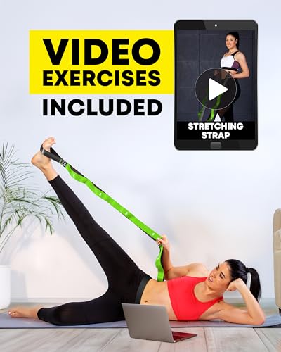 Stretching Strap with Loops - Non Elastic Stretch Band for Physical Therapy, Yoga Strap for Stretching Equipment, Stretch Bands for Exercise and Flexibility - Fascia, Hamstring & Leg Stretcher Belt - style: 10 Loops - Green
