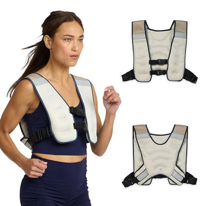 Champion 8 lb Weighted Vest for Women & Men (Champagne Frost), Adjustable Weighted Running Vest for Walking, Strength Training, Contoured Sweat Resistance, Reflective Strips for On-Road Visibility