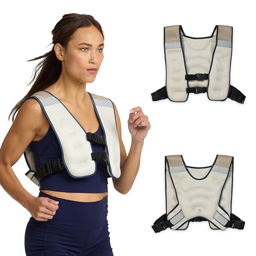 Champion 8 lb Weighted Vest for Women & Men (Champagne Frost), Adjustable Weighted Running Vest for Walking, Strength Training, Contoured Sweat Resistance, Reflective Strips for On-Road Visibility