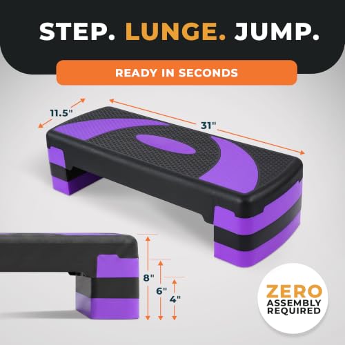 BalanceFrom 31-inch Aerobic Step Platform Trainer with 3 Adjustable Risers - color: Purple