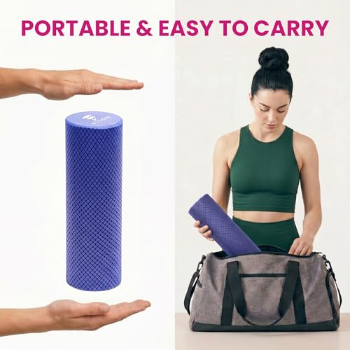 FitOn Foam Roller for Muscle Recovery - Compact and Portable, High-Density Foam Roller for Back Massage & Deep Tissue Relief and Home Exercise, Ideal for Use on Neck & Leg Soreness, 12"x4", Purple