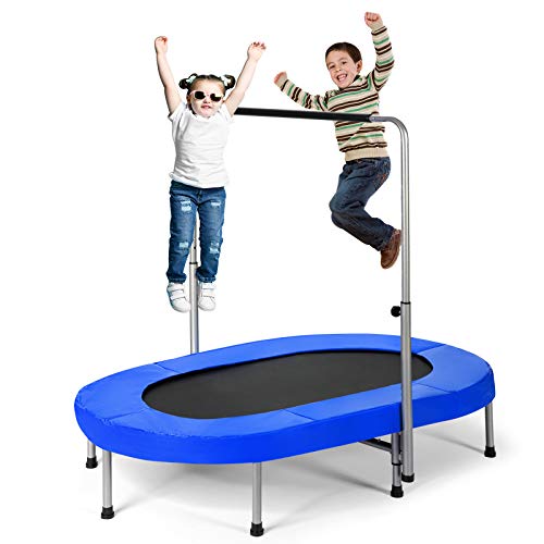 Giantex Mini Trampoline, 2 Persons Foldable Fitness Trampoline w/ 5 Levels Height Adjustable Handle, Max Load 330LBS, Indoor Oval Rebounder Exercise Trampoline for Adult, Kid, Enjoy Parent-child Time