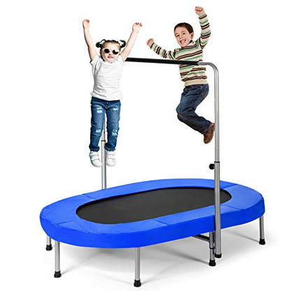 Giantex Mini Trampoline, 2 Persons Foldable Fitness Trampoline w/ 5 Levels Height Adjustable Handle, Max Load 330LBS, Indoor Oval Rebounder Exercise Trampoline for Adult, Kid, Enjoy Parent-child Time
