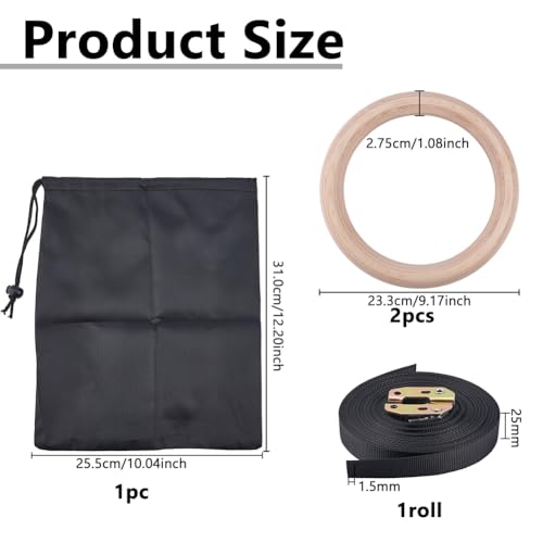 DICOSMETIC 1 Pair Gymnastic Rings Wooden Gym Rings with Adjustable Straps Full Body Workout Ring for Enhanced Strength Training Home Gym Calisthenics Travel Fitness