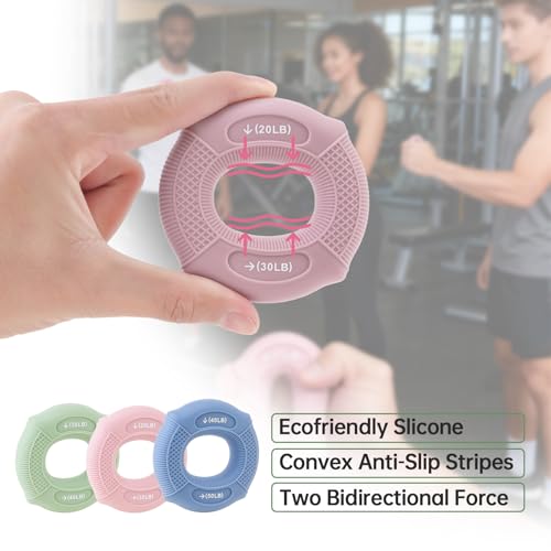 Grip Strengthener with Finger Trainer, 6-Level Resistance Hand Training Set, Eco-Friendly Silicone Anti-Slip Design, for Hand Exercise and Strength Support (Pink/Green/Blue)