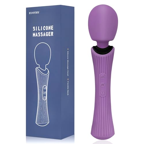 Handheld Wand Massager - Rechargeable Cordless Body Massager with 12 Vibration Patterns & 3 Speeds - Waterproof Silicone Percussion Massager for Neck, Shoulder, Back Muscle Relief - Rose Purple