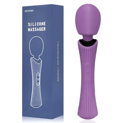 Handheld Wand Massager - Rechargeable Cordless Body Massager with 12 Vibration Patterns & 3 Speeds - Waterproof Silicone Percussion Massager for Neck, Shoulder, Back Muscle Relief - Rose Purple