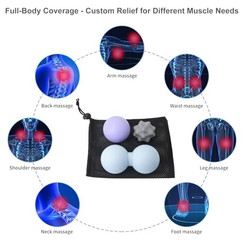 JIEJUNJI Massage Balls Set for Deep Tissue Muscle Relief, Trigger Point & Myofascial Release, Full Body Use for Back, Neck, Shoulder, Foot & Hip (Peanut Ball Set)