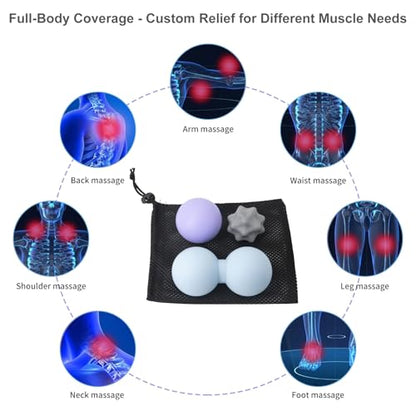 JIEJUNJI Massage Balls Set for Deep Tissue Muscle Relief, Trigger Point & Myofascial Release, Full Body Use for Back, Neck, Shoulder, Foot & Hip (Peanut Ball Set)