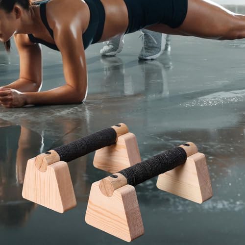 Vaveren 2 Pieces Push up Bar Wooden Parallettes Bar Pushup Handles Portable Anti Slip Push up Stand for Exercise Gymnastics Workout - size: 20CM