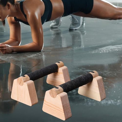Vaveren 2 Pieces Push up Bar Wooden Parallettes Bar Pushup Handles Portable Anti Slip Push up Stand for Exercise Gymnastics Workout - size: 20CM