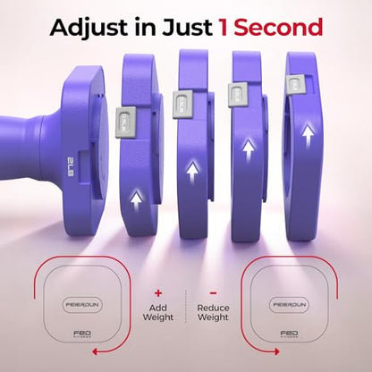 FEIERDUN DB3 5-in-1 Adjustable Dumbbell Set, 6LB/10LB Pair Adjustable Weights for Women at Home, Dual Locking Stable Hand Weights with TPU Soft Handle, Home Gym, Rehab, Pilates, Yoga, Strength Training - color: D-Vivid Purple, style: 6LBS Pair (12LBS Tota