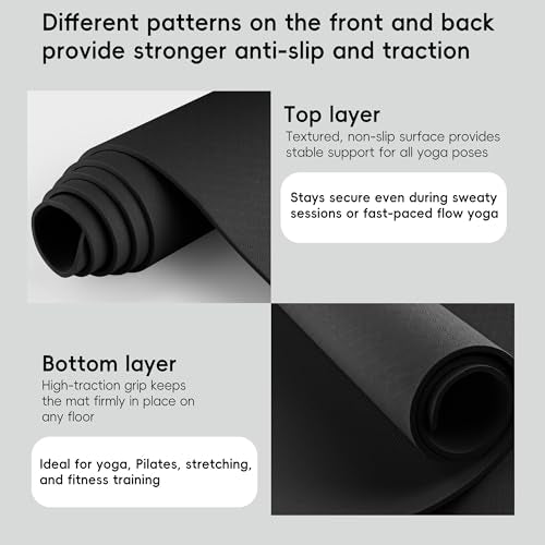 Extra Large Yoga Mat for Men, 79"x40"x8mm, Black | Thick, Oversized Non-Slip TPE Workout Mat for Home Gym, Lightweight (3.5 lbs) Anti-Tear Fitness Exercise Mat for Tall Users