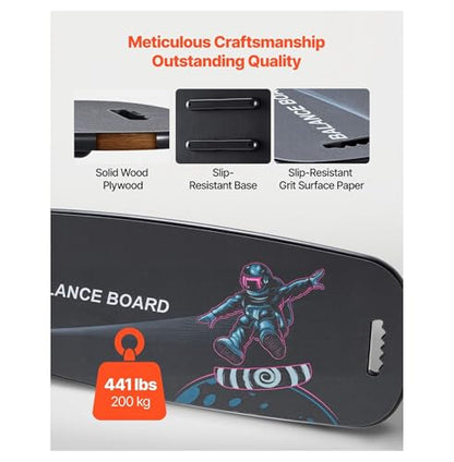 Balance Board 2-in-1 Wobble Board Trainer, Wooden Balance Board with Magnetic Stoppers for Surf Training, Physical Therapy & Standing Desk Workouts
