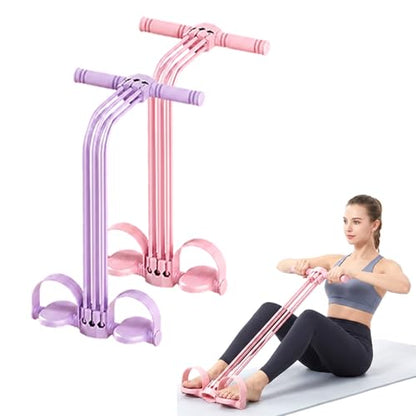Pedal Resistance Bands with Handles, 2026 Upgraded 6-Tube Elastic Pedal Puller Resistance Band, Multifunction Fitness Bands for Abdomen/Waist/Arm/Leg, Portable Latex Exercise Bands - color: Purple+Pink