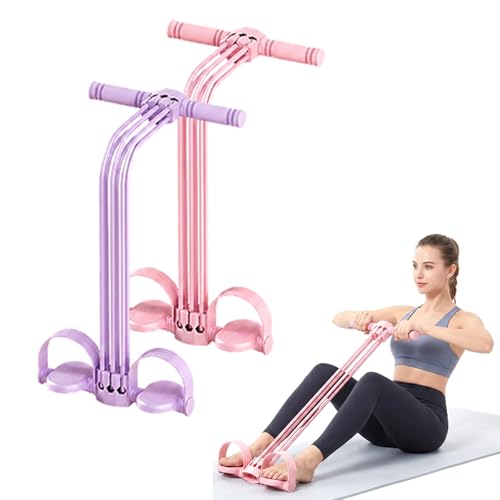 Pedal Resistance Bands with Handles, 2026 Upgraded 6-Tube Elastic Pedal Puller Resistance Band, Multifunction Fitness Bands for Abdomen/Waist/Arm/Leg, Portable Latex Exercise Bands - color: Purple+Pink