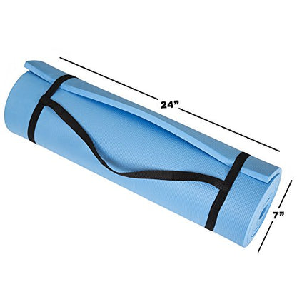 Thick Yoga Mat - Double Sided 1/2-Inch Workout Mat - 72x24-Inch Exercise Mat for Home Gym Fitness or Pilates with Carrying Strap by Wakeman